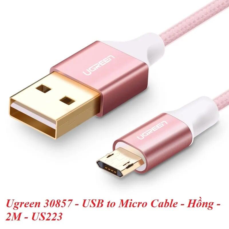 Ugreen UG30857US223TK 2M màu Hồng Cáp sạc truyền dữ liệu USB 2.0 sang MICRO USB dây bọc nhựa PVC - HÀNG CHÍNH HÃNG