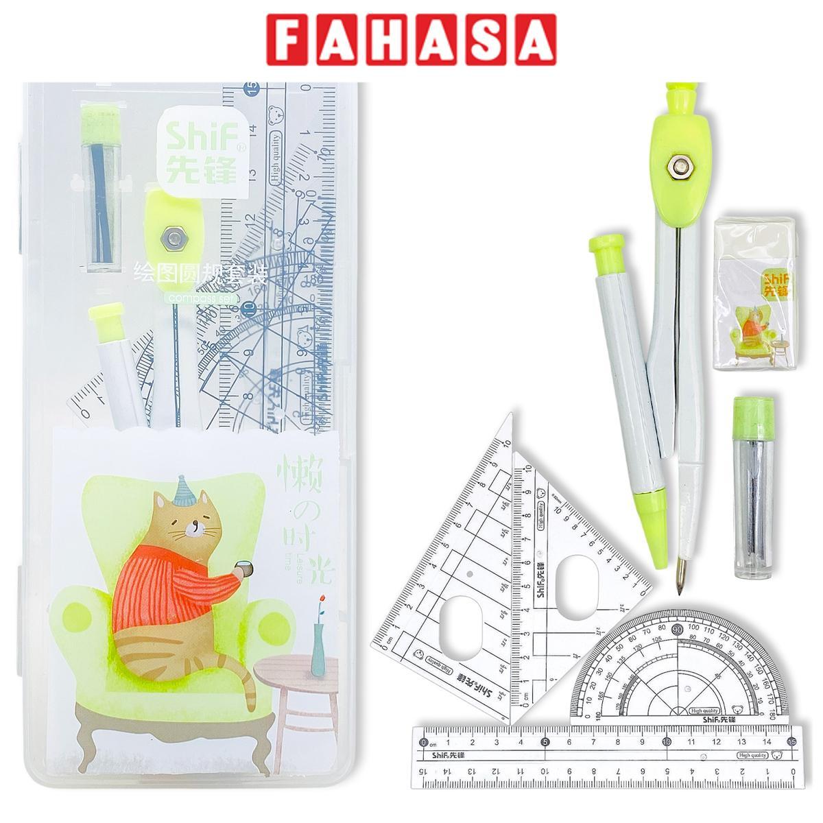 Bộ Compa 7 Món - Bút Chì Kim - ShiF 3039 - Màu Xanh Lá