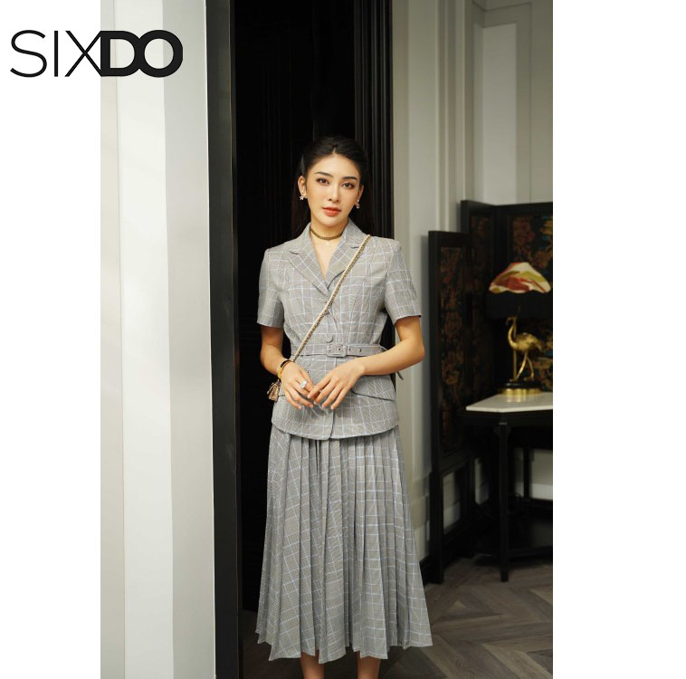 Chân váy xếp ly kẻ công sở SIXDO