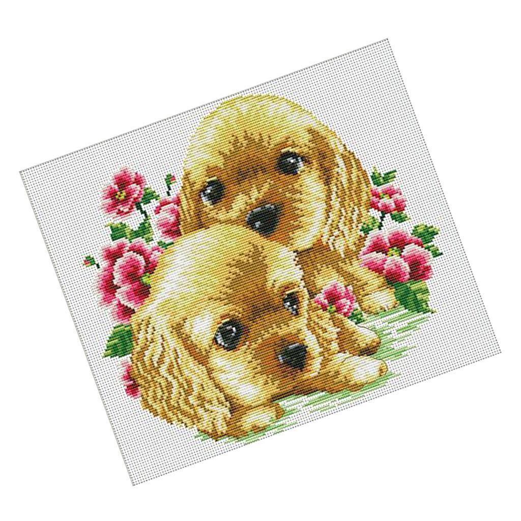 Handmade Ribbon Embroidery Lovely Dog Painting  Cross Stitch DIY