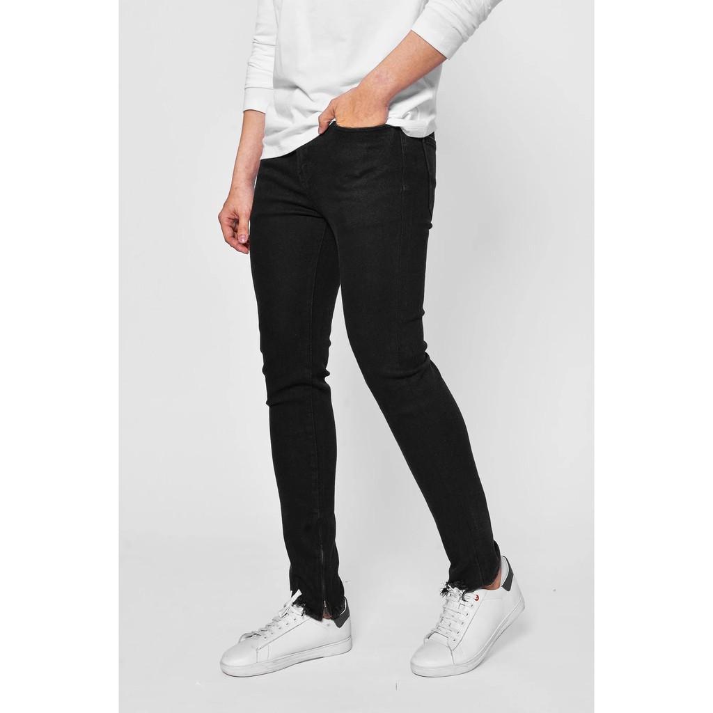 Quần jean nam màu Đen rách lai khóa ZIP ống quần form skinny DPA066- shop LASTORE