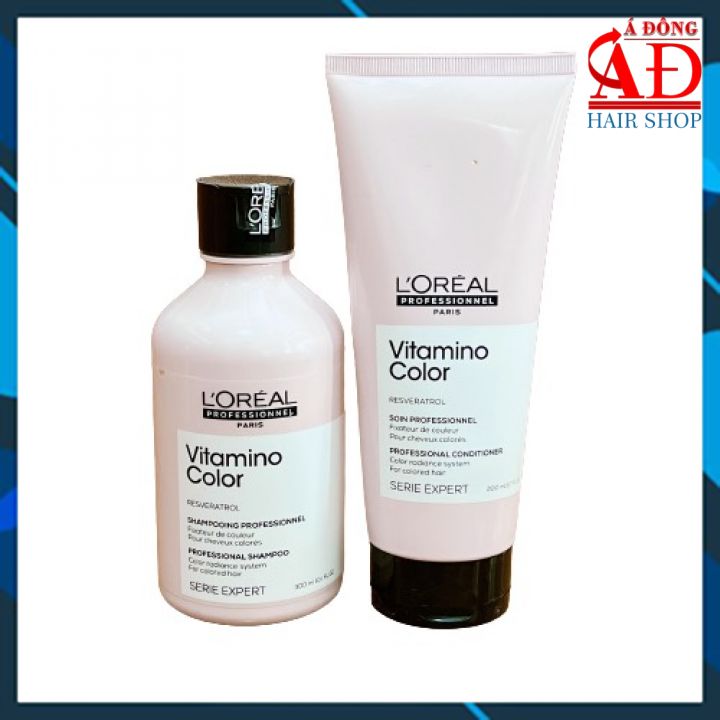 Bộ dầu gội xả chăm sóc giữ màu tóc nhuộm L'oreal Serie Expert Resveratrol Vitamino color radiance 300ml + 200ml