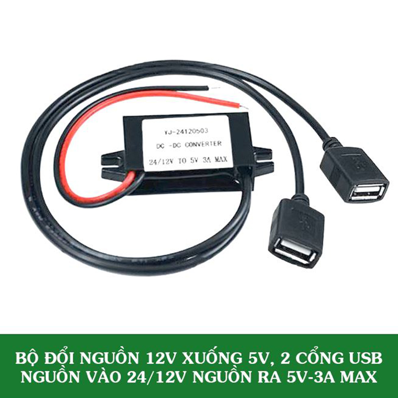 Bộ Đổi Nguồn 12V sang 5V,Đầu Ra 2 Cổng USB