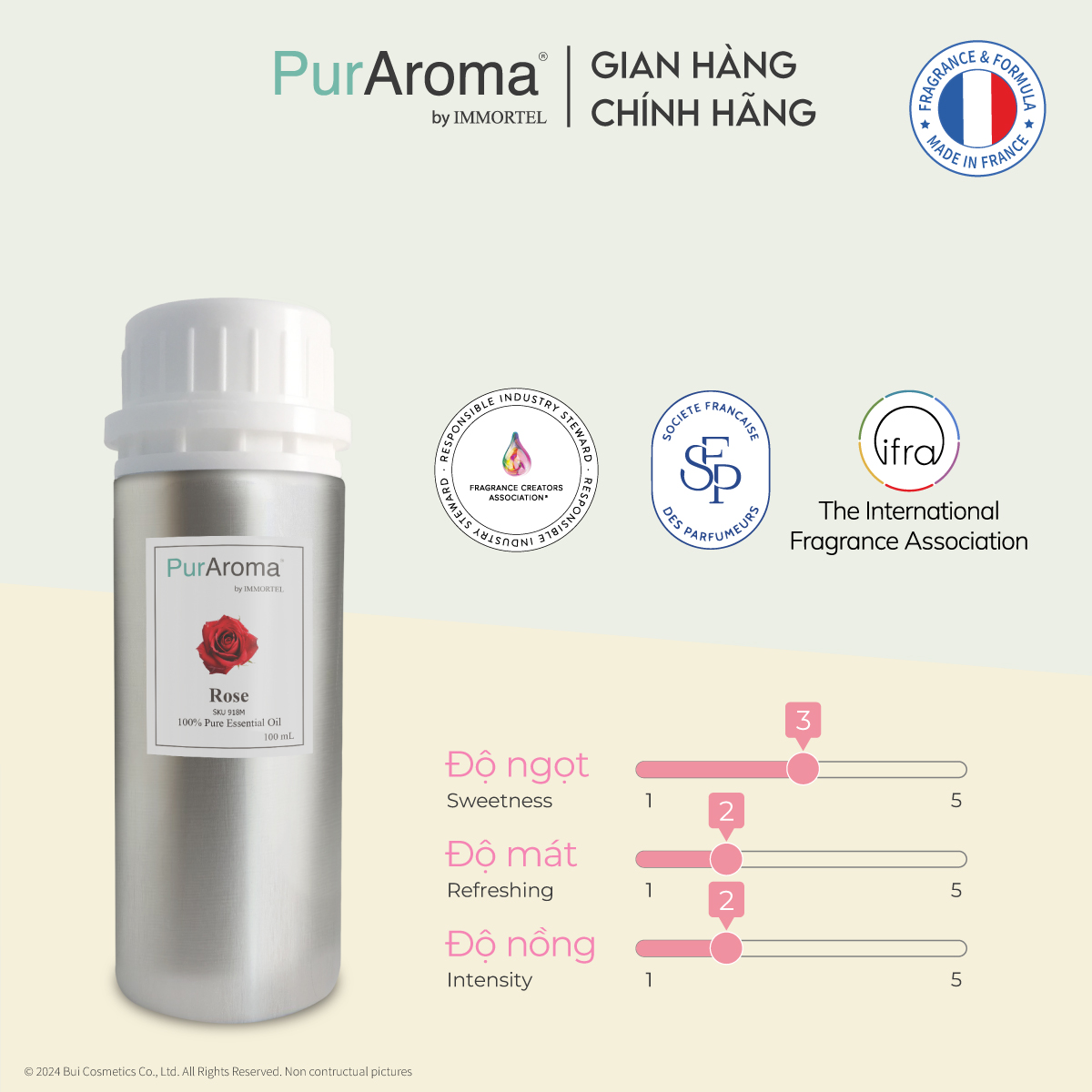 Hình ảnh (Đậm Đặc | Chai Lớn) Tinh dầu nguyên chất PurAroma by IMMORTEL - HOA HỒNG - Chính hãng Pháp