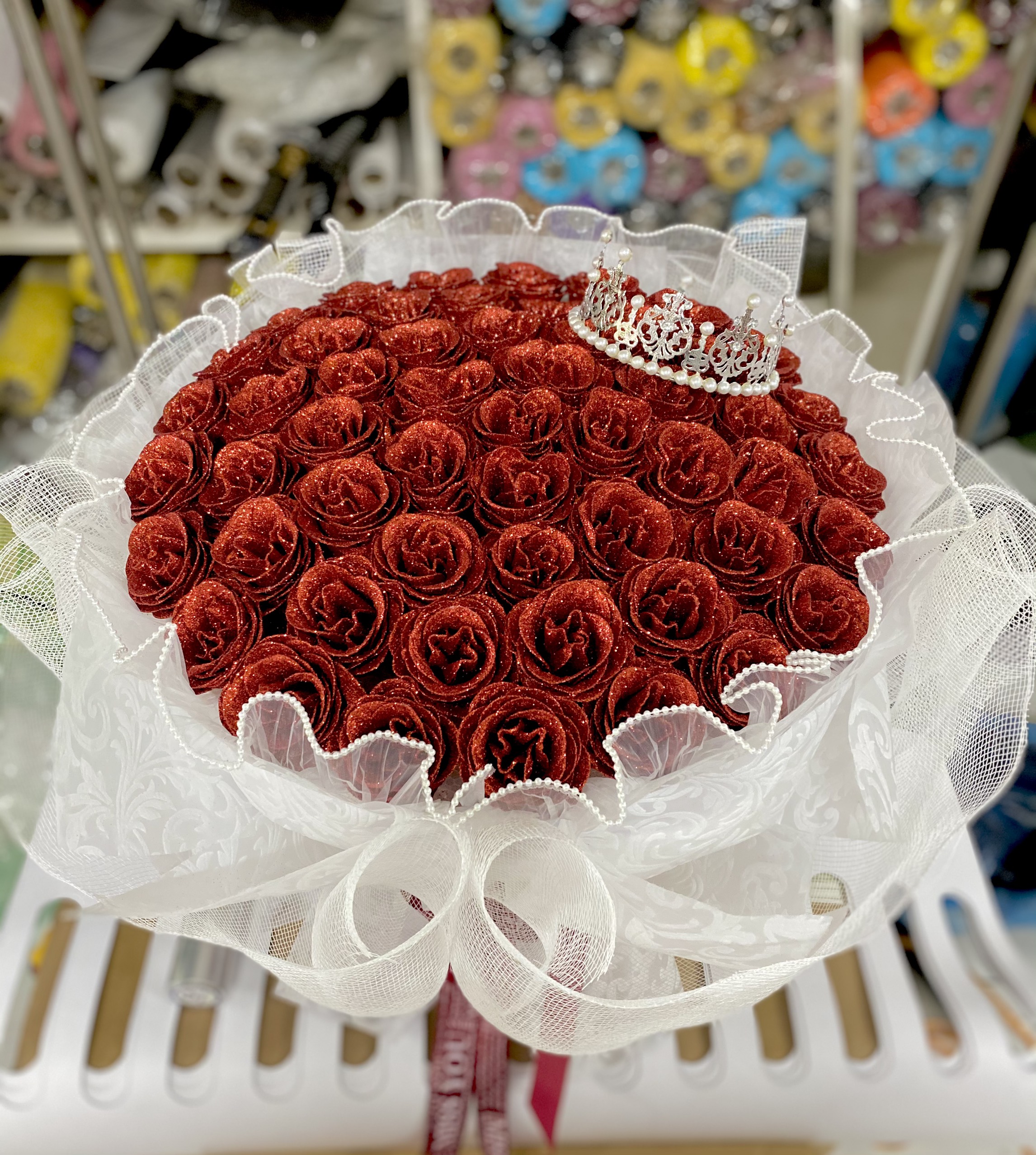 Cốt hoa sáp nhũ 50 bông - 70-90 bông sáp chất liệu gấm mix von