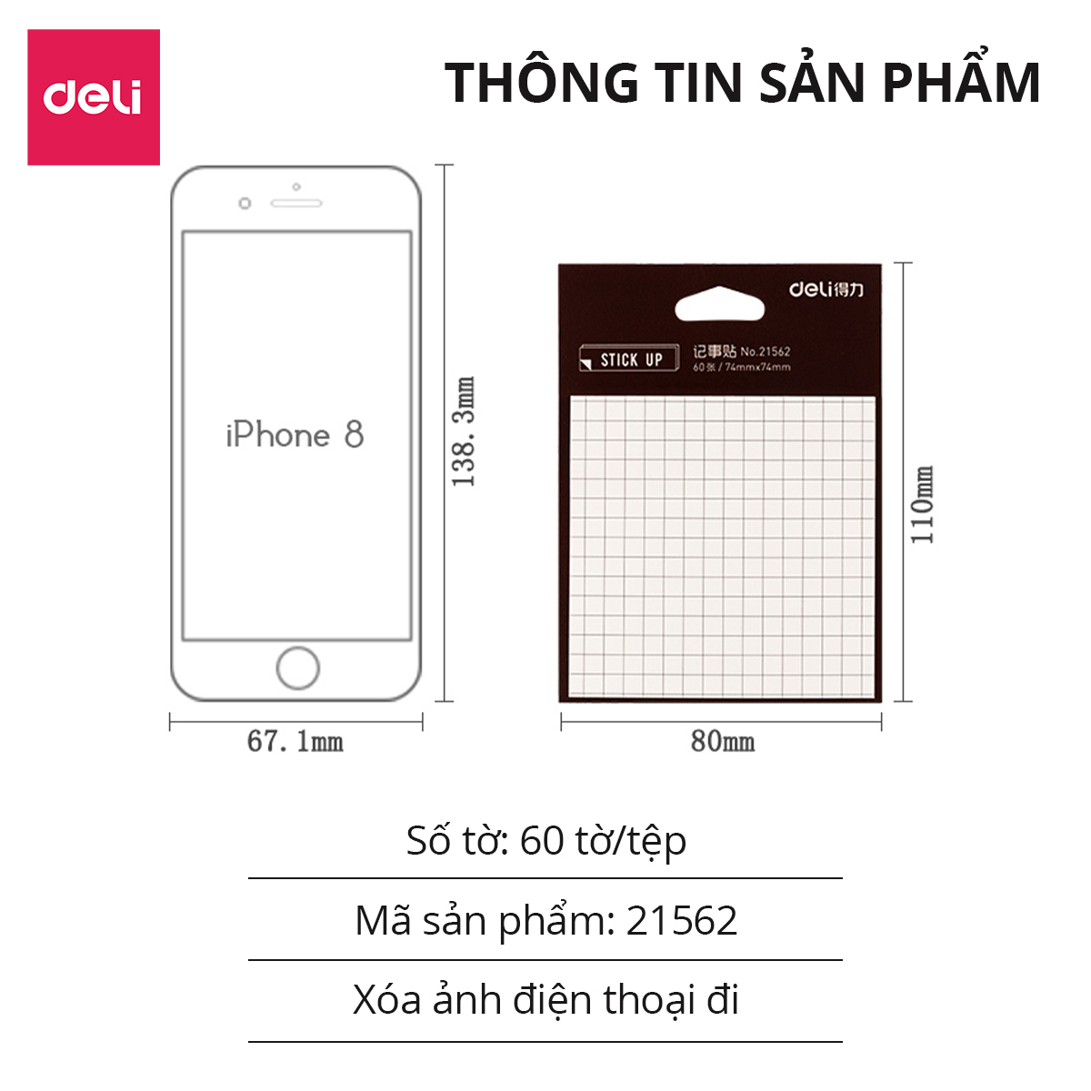 Set 60 Giấy Note Ghi Chú, Giấy Nhớ Hình Vuông Dán Kẻ Ngang Caro Deli - Giấy Nhớ Chất Lượng Cao Tiện Lợi Keo Dính Chắc