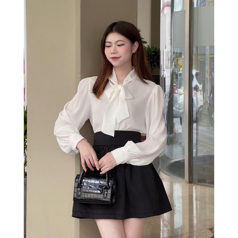 Áo sơ mi nữ dài tay xốp nhẹ phối dây buộc nơ hàng thiết kế avnd032301 by germe