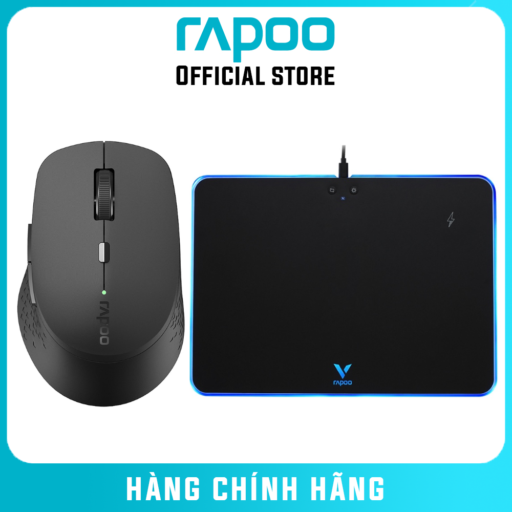 Combo Chuột không dây Rapoo M300W và Pad chuột Rapoo V10RGB tích hợp công nghệ Qi sạc không dây - Hàng chính hãng