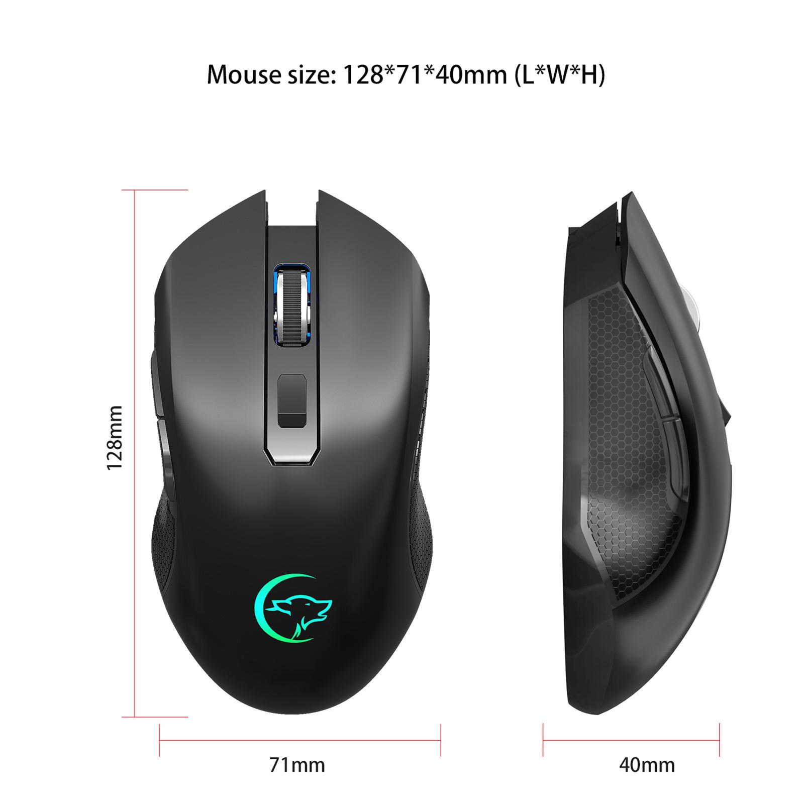 Chuột Không Dây, 2.4G RGB LED Chuột Máy Tính Có Dây USB Thu-Di Động Máy Tính Chuột Cho Máy Tính, máy Tính Bảng, Laptop-Đen