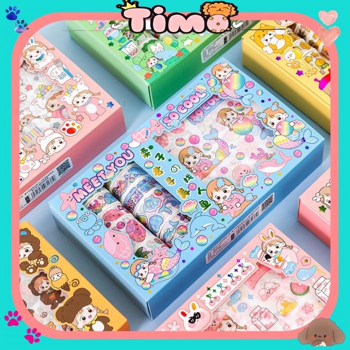 Hộp 10 Washi Tape 10 Sticker Cô Bé Cute Dễ Thương Băng Keo Dính Hình Dán Stickers Trang Trí Sổ Tay Xinh