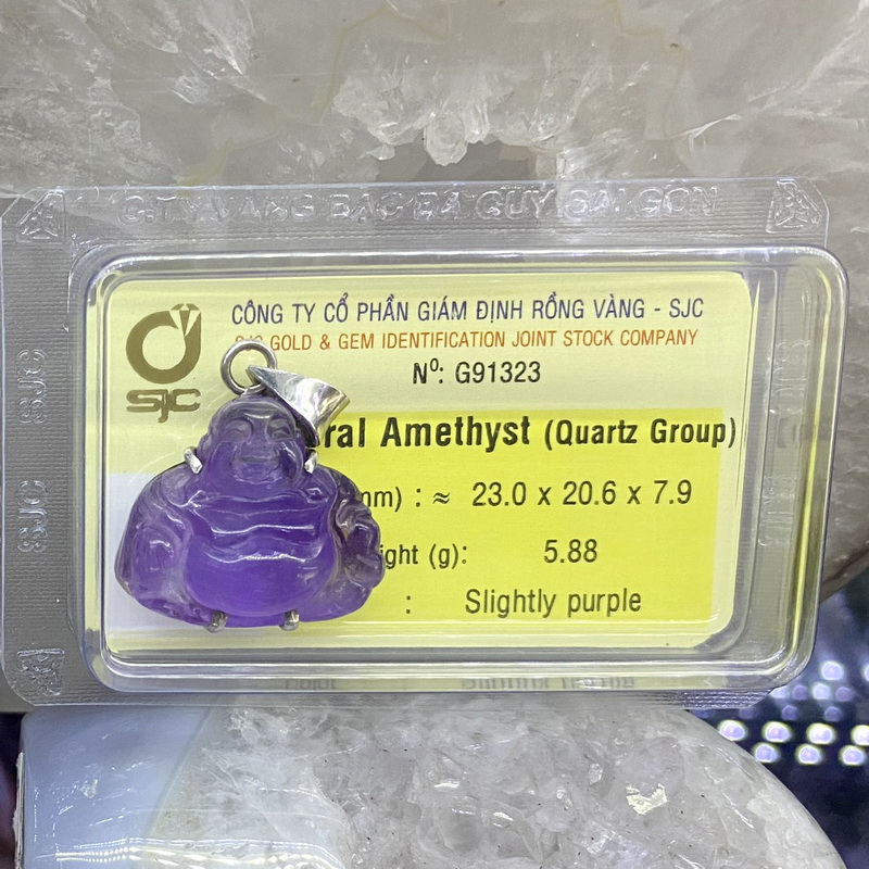 Tượng Tôn Phật Di Lặc Thạch Anh Tím Amethyst tự nhiên kiểm định