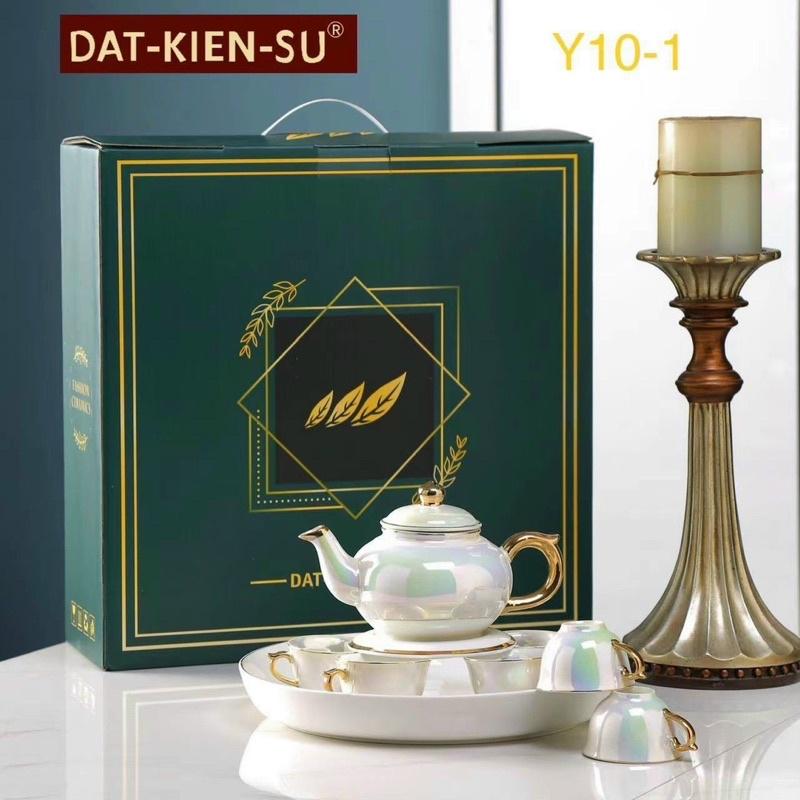 BỘ ẤM CHÉN UỐNG TRÀ SỨ VIỀN VÀNG KÈM KHAY SANG TRỌNG, CAO CẤP