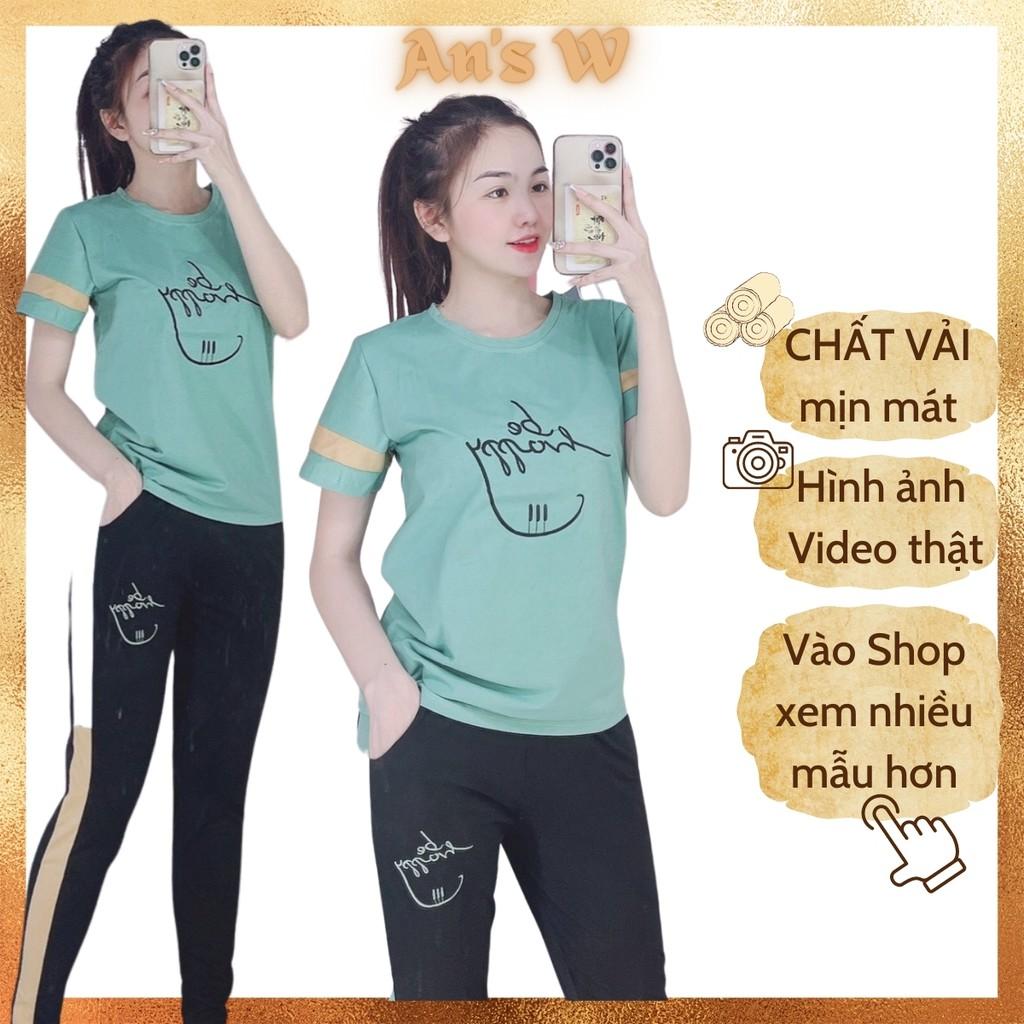 -Bộ mặc nhà thun thêu Be Happy, bộ quần dài giá tốt