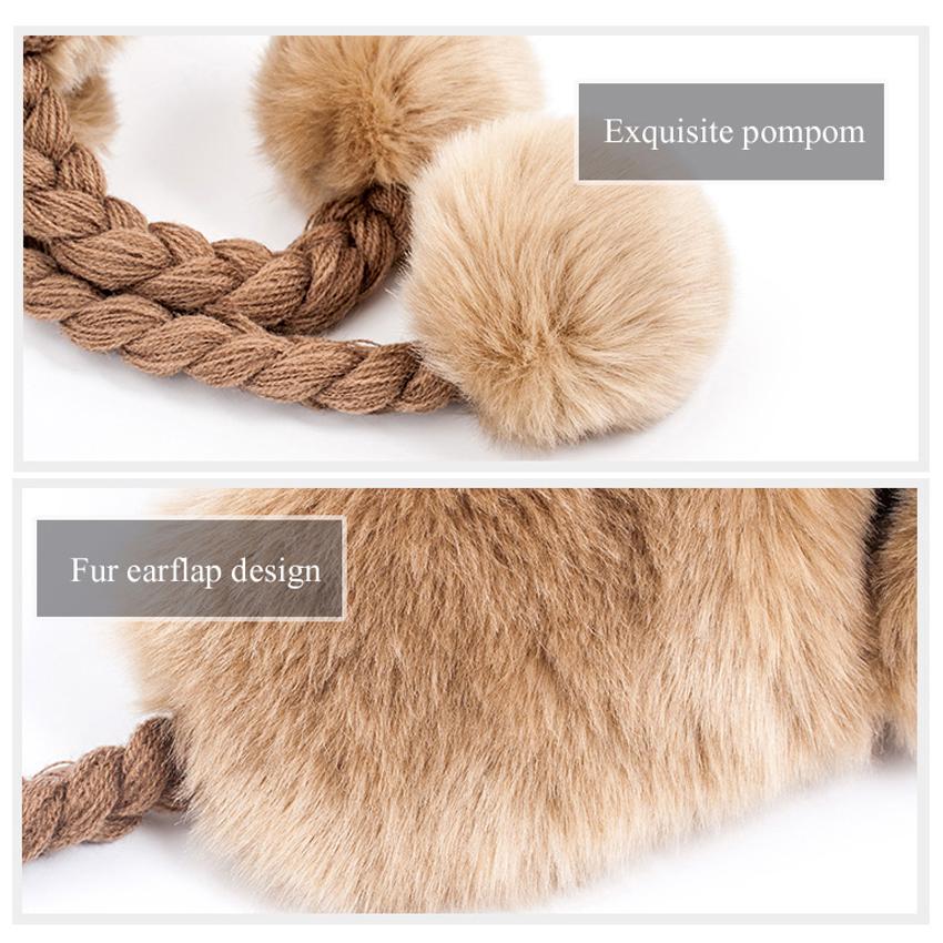 Phụ Nữ Người Đánh Bẫy Nón Mùa Đông Ấm Giả Cáo Lông Máy Bay Ném Bom Nón Beanies Nga Ushanka Len Đan Pom Pom Earflaps Aviator Mũ Lưỡi Trai