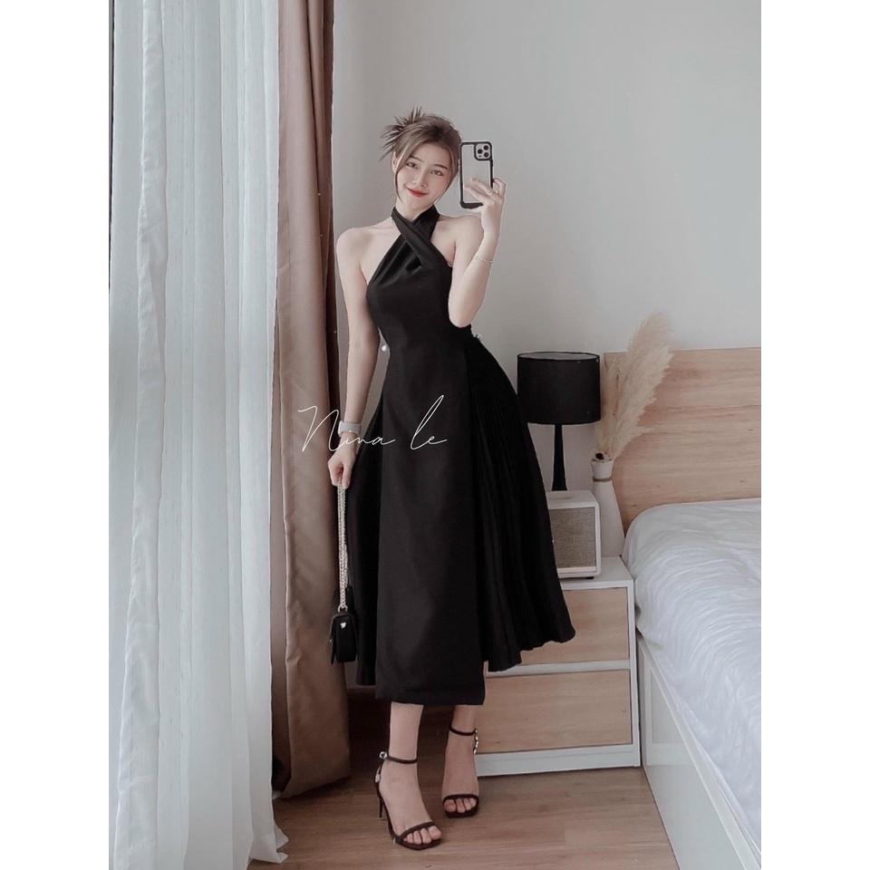 Váy đầm nữ dáng xòe dập ly cổ yếm kiểu dáng thời trang mới lạ cực trẻ trung xinh xắn