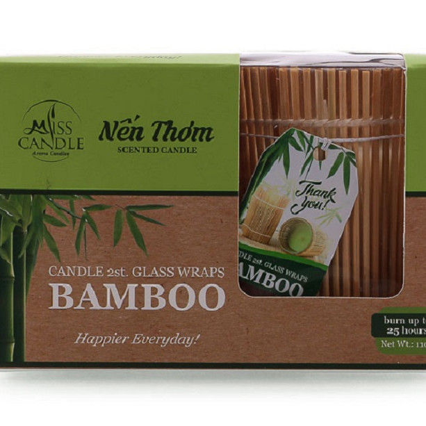 Hộp 2 ly nến thơm Bamboo quấn tre Miss Candle FtraMart MIC2301 (Trắng)