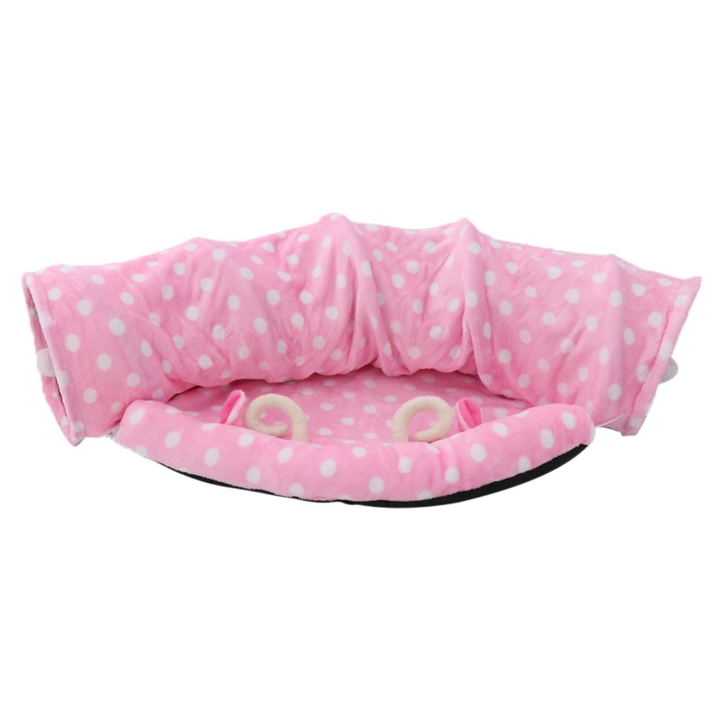 Foldable Cat Tunnel Bed-Kitten Indoor Playing Funny Toy Hanging Fluffy Ball Pink