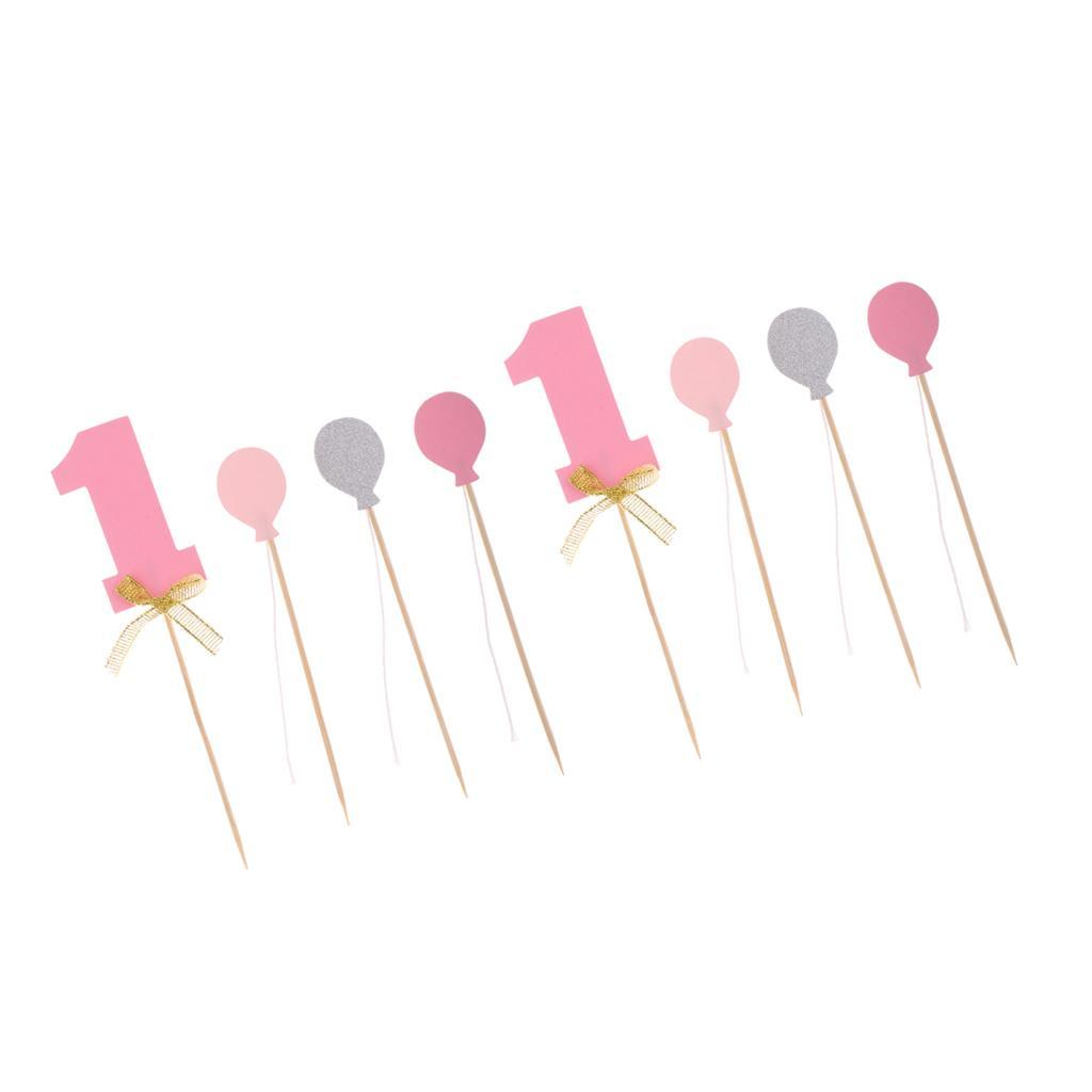 8pcs Set 1st Balloon Cupcake Picks Birthday Party Baby Shower Decor