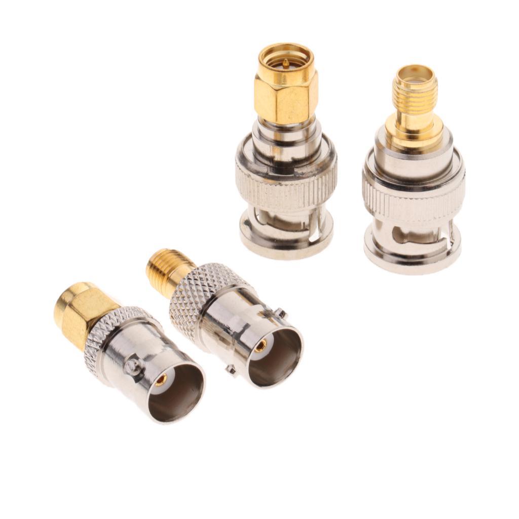 Nickel/Gold-plated RF Coaxial Connector SMA to BNC Adapter Kits 4 Pieces