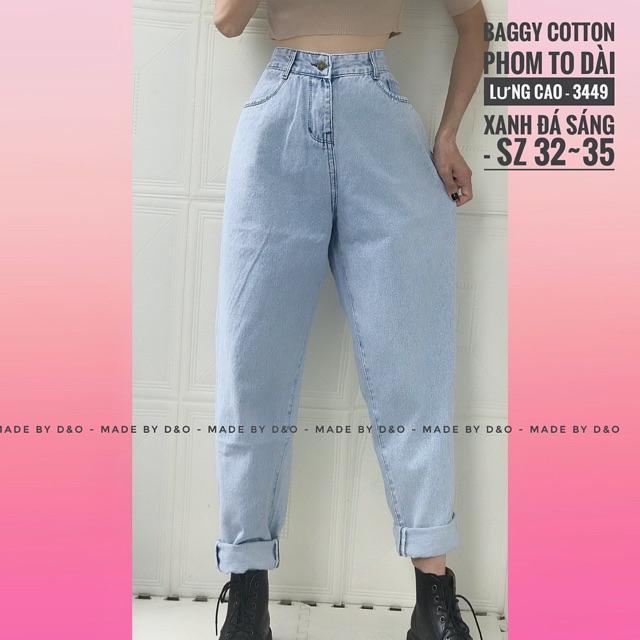 Bigsize - Quần Baggy Jean BIGSIZE - LƯNG CAO - PHOM TO DÀI - Xanh Jean Trơn