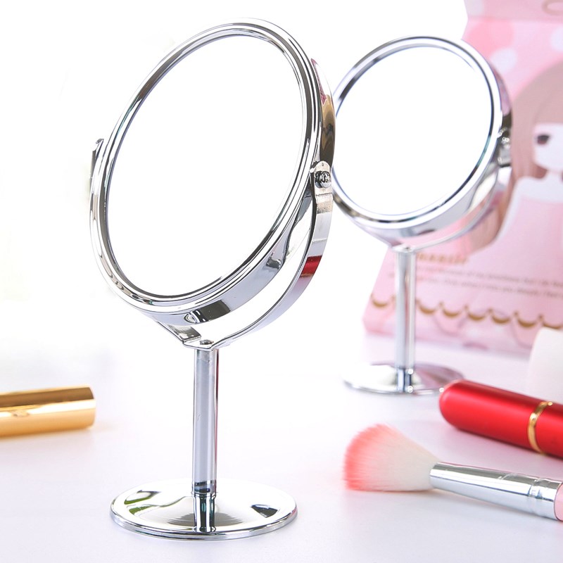 Gương Trang Điểm Để Bàn Inox 2 Mặt Xoay 360 Độ Sang Trọng Tuyệt Đẹp, 1 Mặt Phóng To 3 Lần Rõ Nét