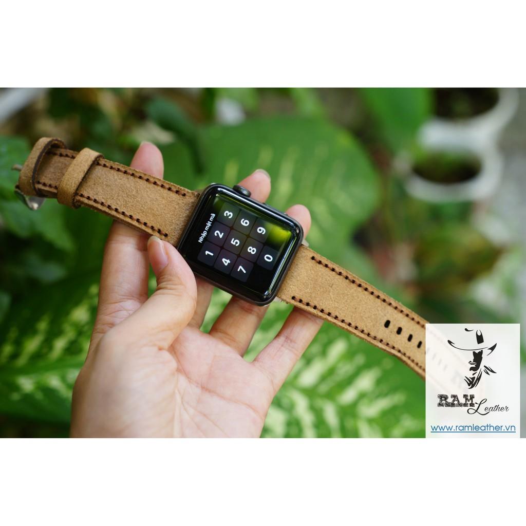 DÂY ĐỒNG HỒ DA BÒ THẬT NÂU VÀNG LỘN SÁNG - RAM CLASSIC 1960 - RAM LEATHER -ĐỦ SIZE 18,20,22,CASIO,APPLE WATCH