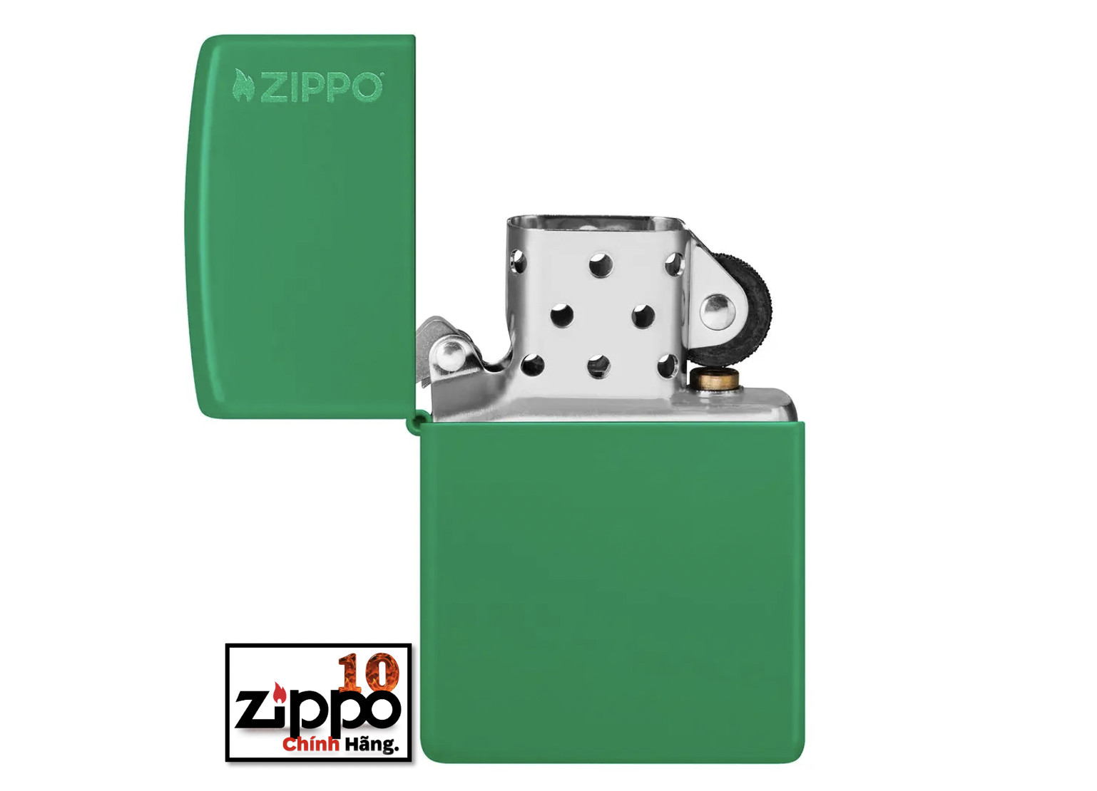 Bật lửa ZIPPO 48629ZL Classic Grass Green Matte Zippo Logo - Chính hãng 100%