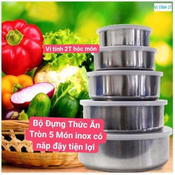 Bộ Đựng Thức Ăn Tròn 5 Món inox có nắp đậy tiện lợi