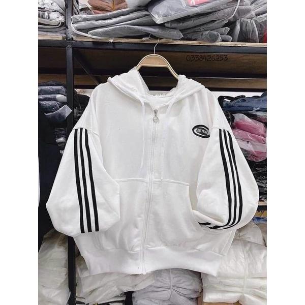 Áo khoác nỉ ngoại sọc thêu có nón unisex ulzzang nam nữ