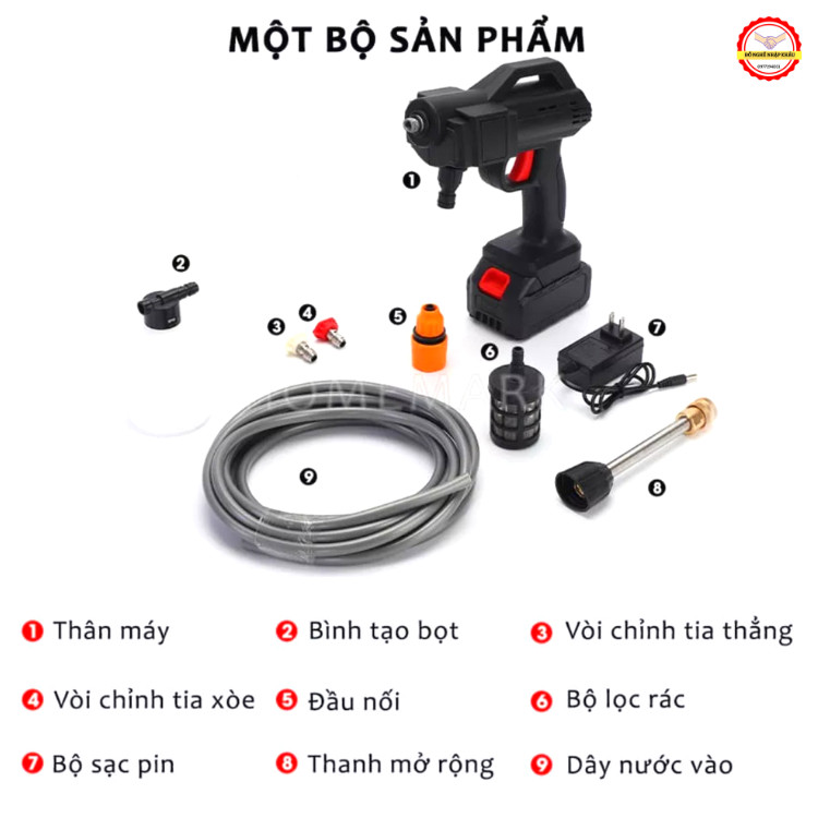 Máy rửa xe tạo bọt tuyết cầm tay, máy xịt tăng áp đa năng nhiều vòi -Kèm 2PIN và phụ kiện