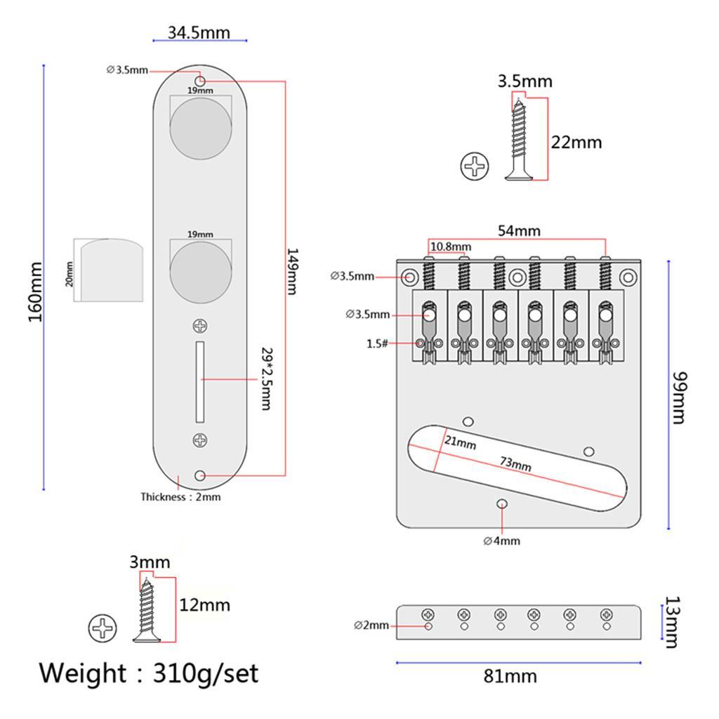 Guitar Saddle Bridge with Screw Wrench Set for Electric Guitar