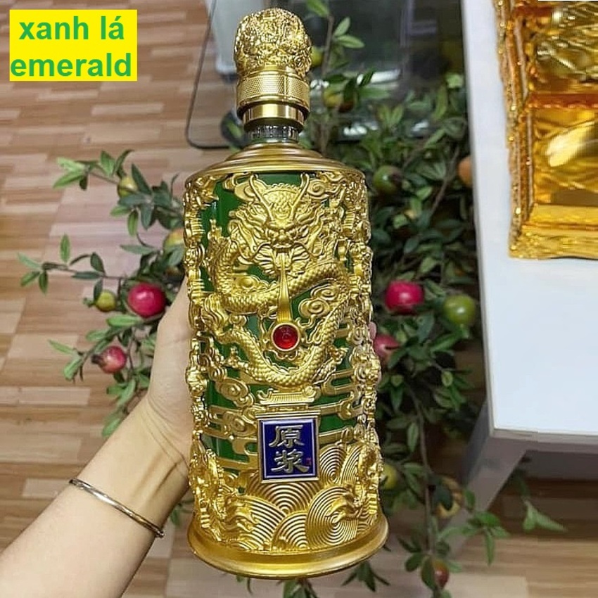 Bình Đựng Rượu Thủy Tinh 1000ML đế vương hoa văn rồng – 4 màu lựa chọn - Chai Đựng Rượu Thủy Tinh 1 Lít – Vỏ Chai Rượu Đẹp ( H2 )