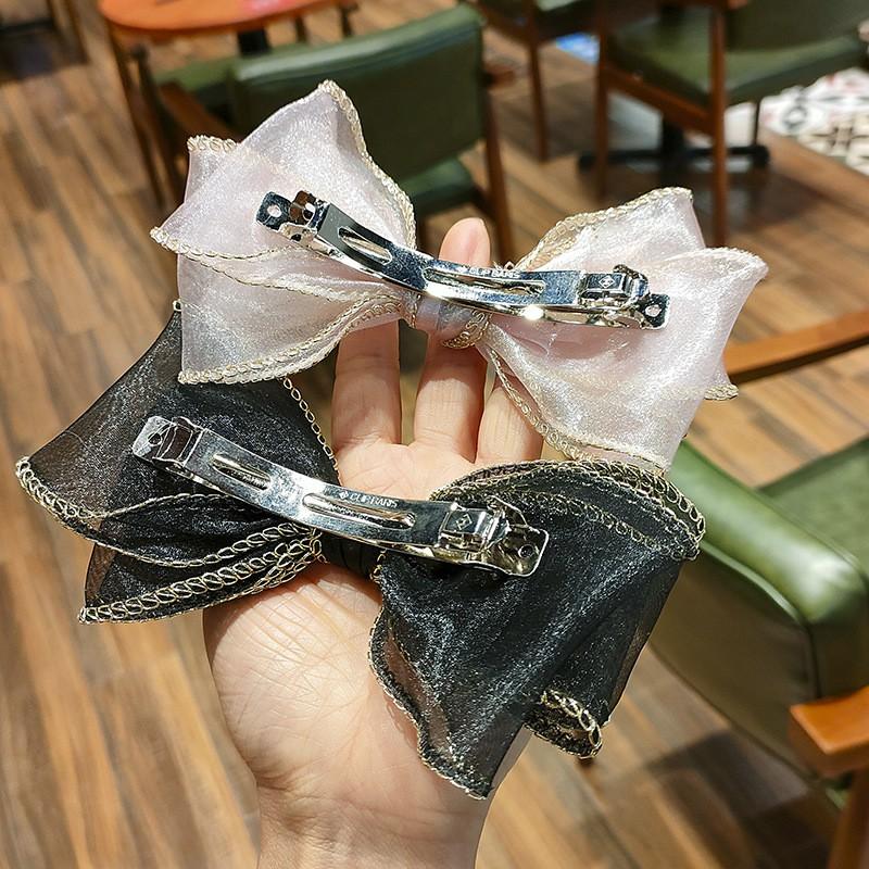 Kẹp tóc Nơ bản lớn viền xích, đính đá cao cấp - style Hàn Quốc cho Nữ