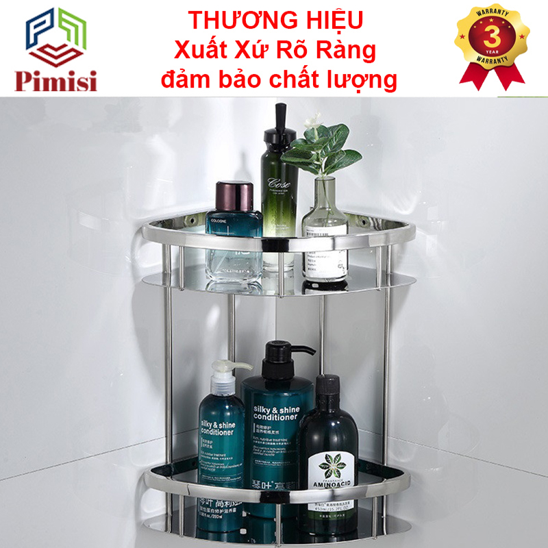 Kệ Góc Nhà Tắm Để Đồ Trong Phòng Vệ Sinh Pimisi Inox 304 Hình Tam Giác Đựng Đồ Trong Phòng Tắm Hoặc Kệ Nhà Bếp 1 - 2 Tầng Sáng Bóng Dễ Vệ Sinh, Gắn Tường Bằng Khoan Vít Đinh Chắc Chắn | Hàng chính hãng