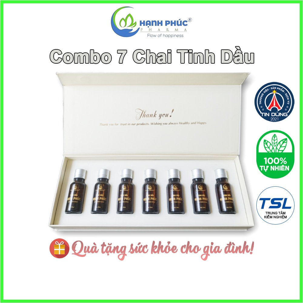 Hộp 7 Lọ Tinh Dầu Hạnh Phúc Hương Sả Chanh Oải Hương Xông Phòng Hỗ Trợ Làm Sạch Không Khí Ngăn Ngừa Vi Khuẩn Đuổi Muỗi 20ml