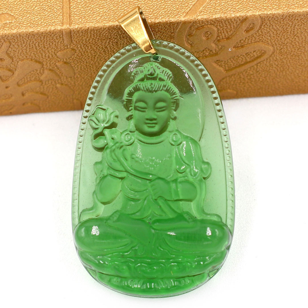 Mặt dây chuyền Đại Thế Chí Bồ Tát pha lê xanh lá size lớn 5cm MFNXL4 - phật bản mệnh tuổi Ngọ
