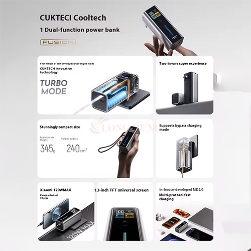 Sạc dự phòng kiêm cốc sạc Cuktech Power Bank 10 Dual-Fusion 2Type-C 67W GaN Charger & 90W 9000mAh BA652U - Hàng chính hãng