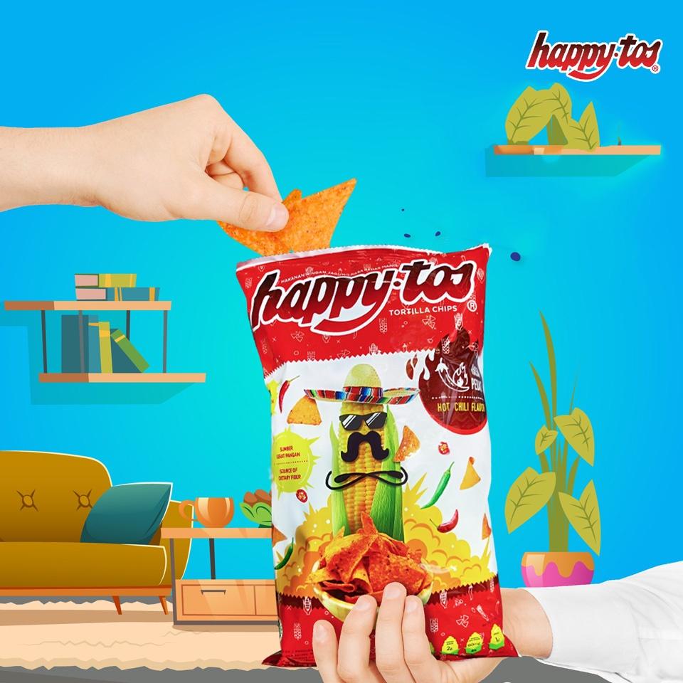 Snack Bắp Ăn Liền Happy Tos Bắp Vị Cay Ngọt Gói 140g - Nhập Khẩu Indonesia