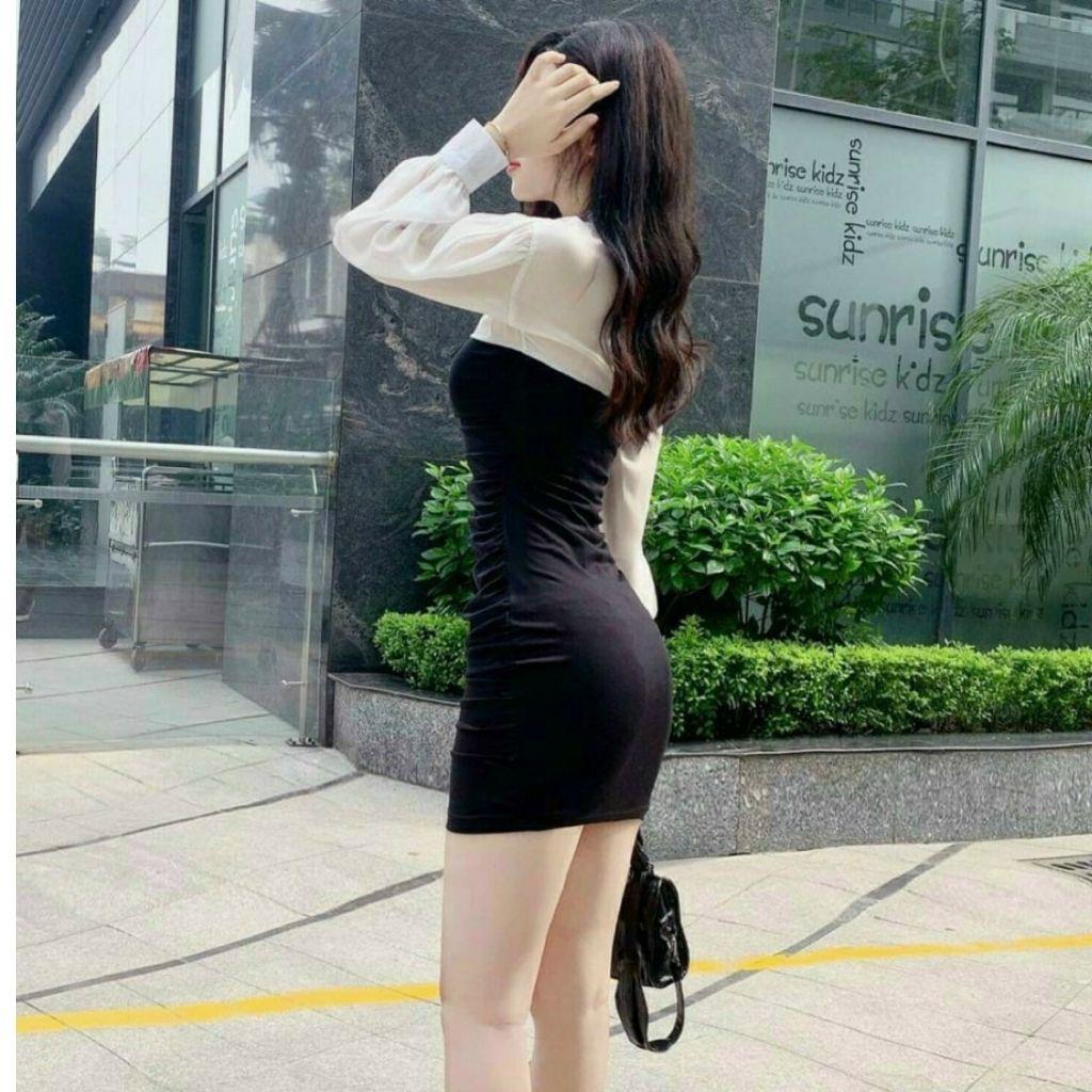 Váy Thiết Kế Body Cổ Đức, Đầm Body Pha dáng ôm che bụng cực xinh và quến rũ - H&N Store