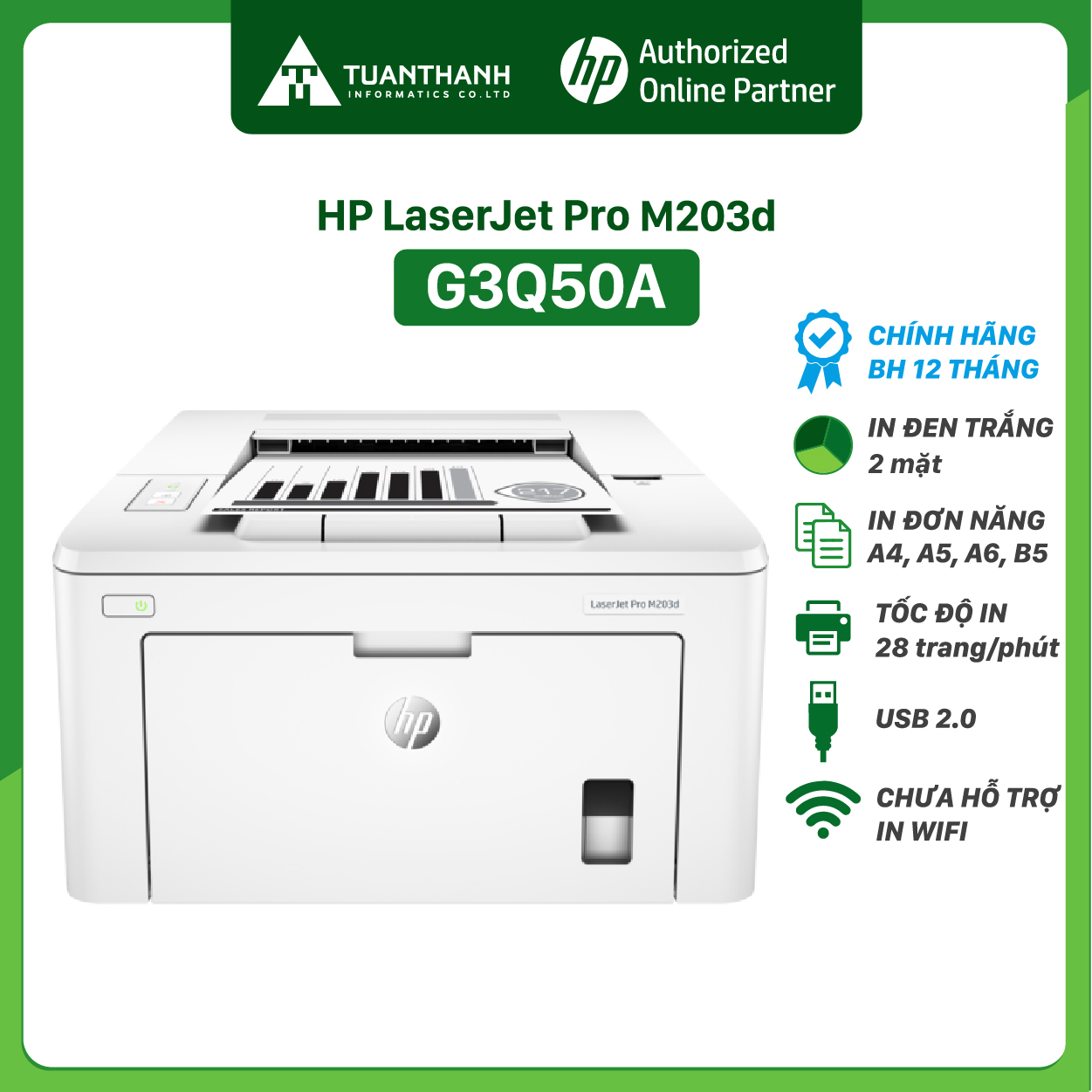 Máy in HP LaserJet Pro M203d ( G3Q50A ) In Đảo Mặt Tự Động - Hàng Chính Hãng