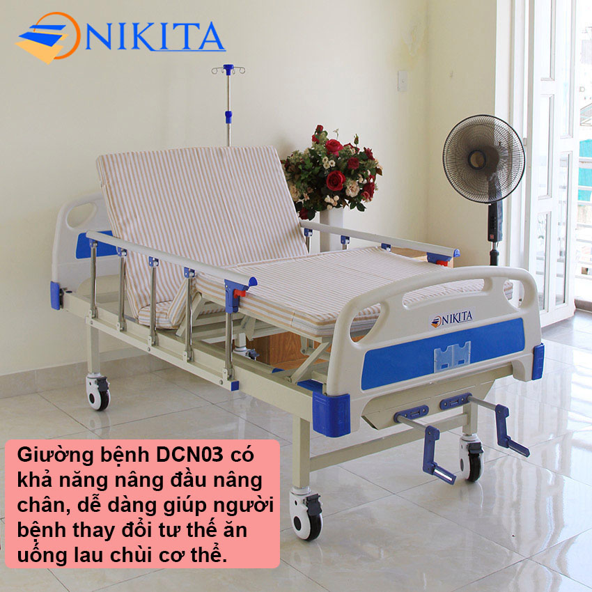 Giường bệnh y tế cao cấp đa chức năng - DCN03 chính hãng NIKITA - Chức năng nâng đầu - Nâng chân - Có chổ để bô