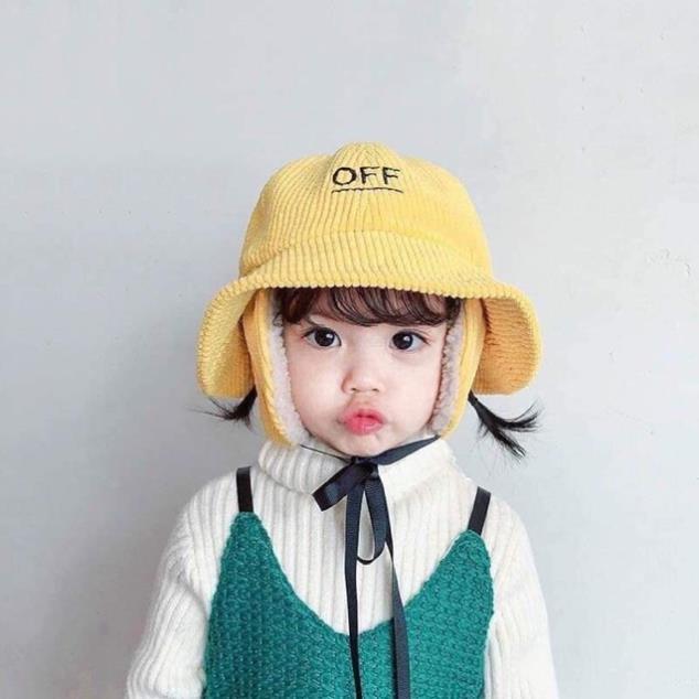 Mũ tròn OFF kèm bịt tai lông cừu siêu yêu cho bé
