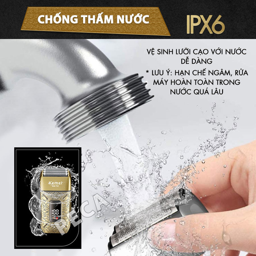 Máy cạo râu Kemei KM-T91 lưỡi nổi 3D cạo sạch nhanh, màn hình LCD, công suất mạnh mẽ 5W - Hàng chính hãng