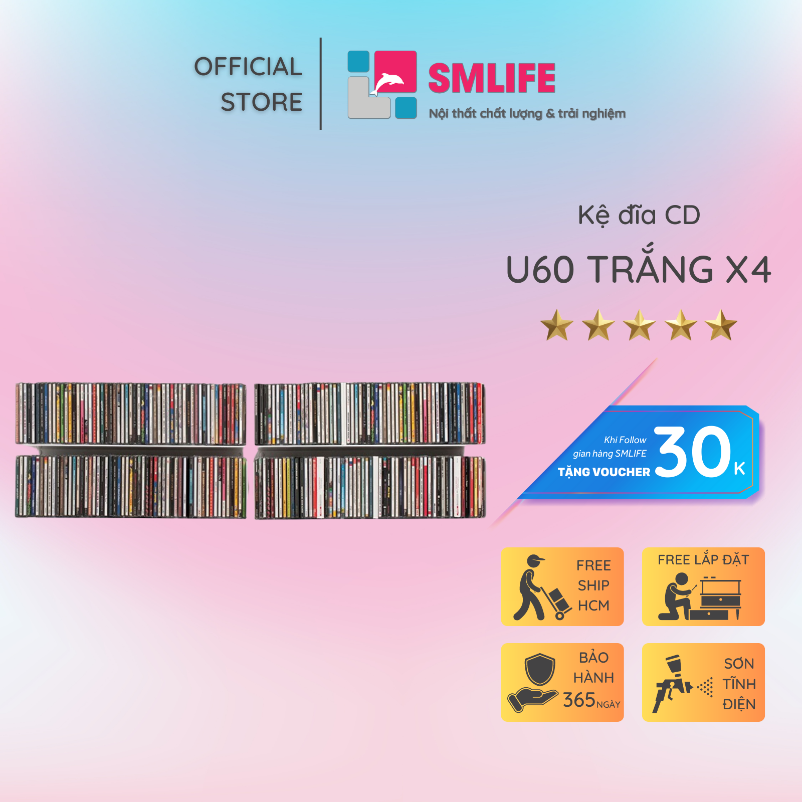 Kệ Đĩa Cd Chữ U60 Set 4 - Trắng