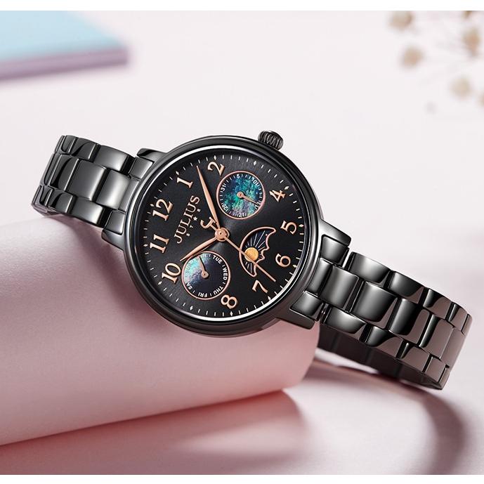 Đồng Hồ Nữ Chính Hãng Julius Star Cao Cấp Dây Kim Loại Mặt Tròn Chống Nước Kính Saphire Đường Kính 30mm JS-047C