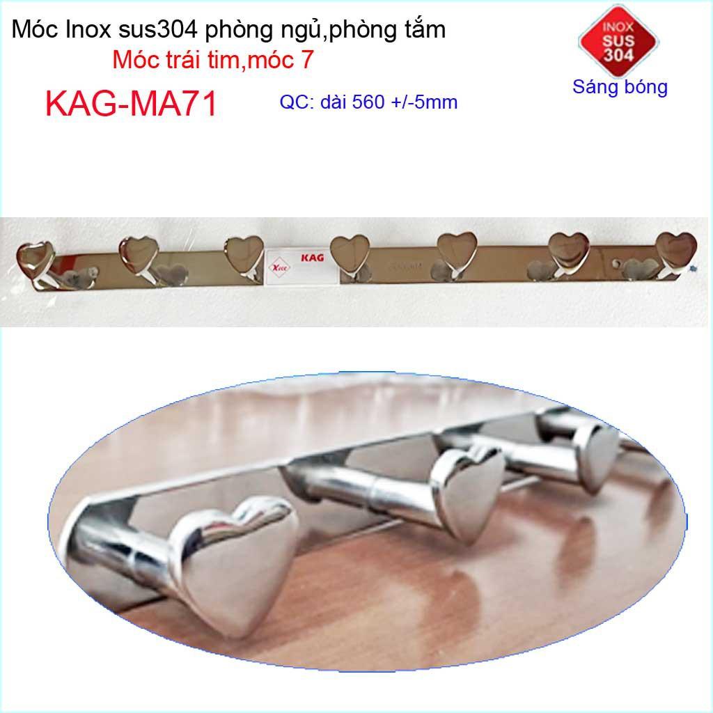 Móc treo quần áo inox 304 cao cấp dày, móc tim Kace 7 móc treo đồ nhà tắm KAG-MA71