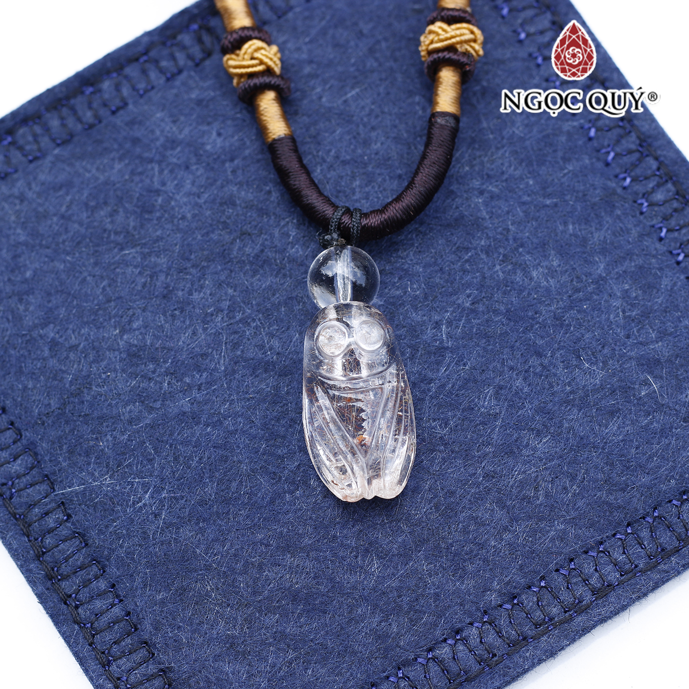 Mặt dây chuyền con ve ngọc thiền thạch anh tóc đỏ cam mệnh hỏa, thổ - Ngọc Quý Gemstones