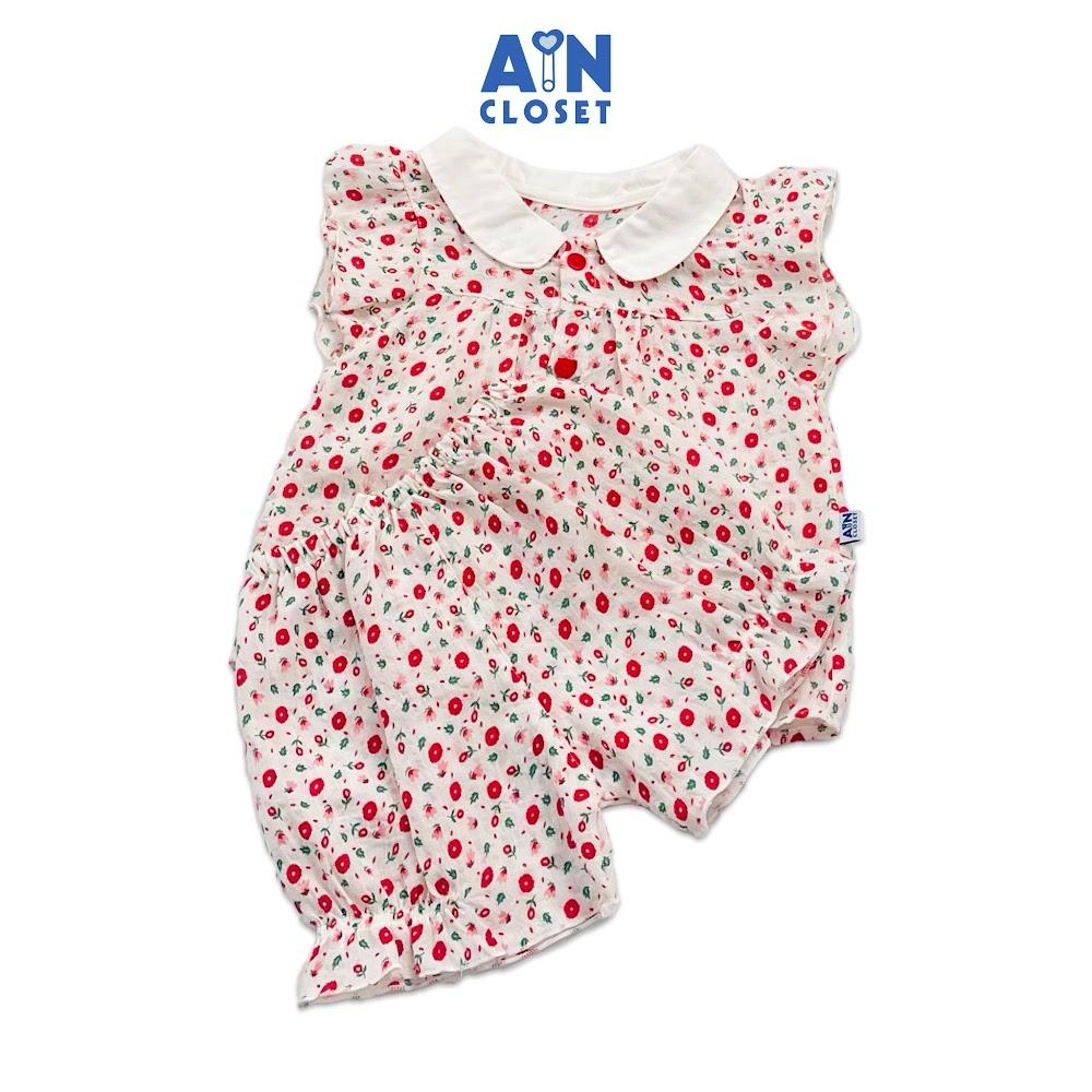 Bộ quần áo ngắn bé gái họa tiết Nụ Đỏ cổ trắng cotton - AICDBGCWH7AV - AIN Closet