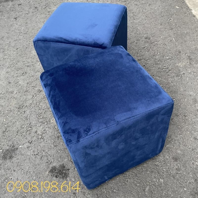 Ghế đôn Sofa Bed nhỏ màu Xanh Navy vải Nhung - Bộ 2 ghế đôn tiện lợi