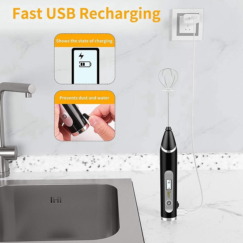 Bọt Sữa, Màn Hình LCD Cà Phê Frother 3 Đầu Điện Đánh Với 3 Tốc Độ Điều Chỉnh USB Sạc Cầm Tay Máy Tạo Bọt